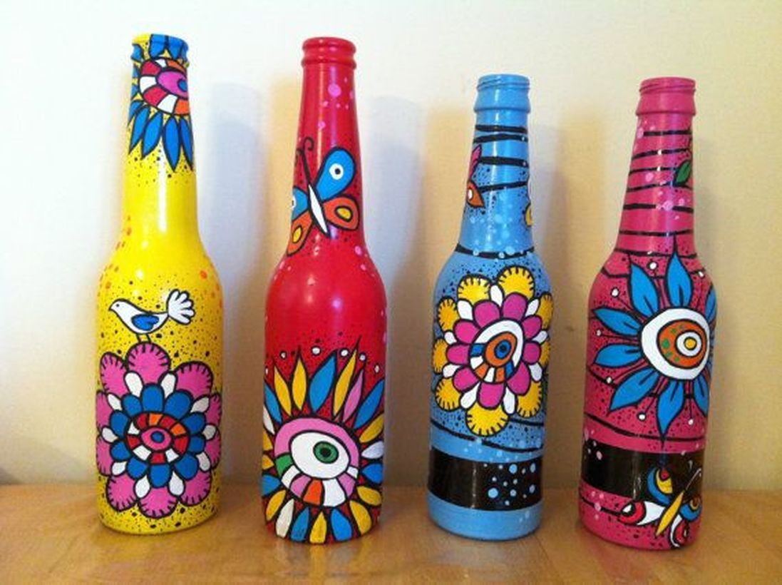Unused items crafts painted glass bottle to make your classroom more interesting