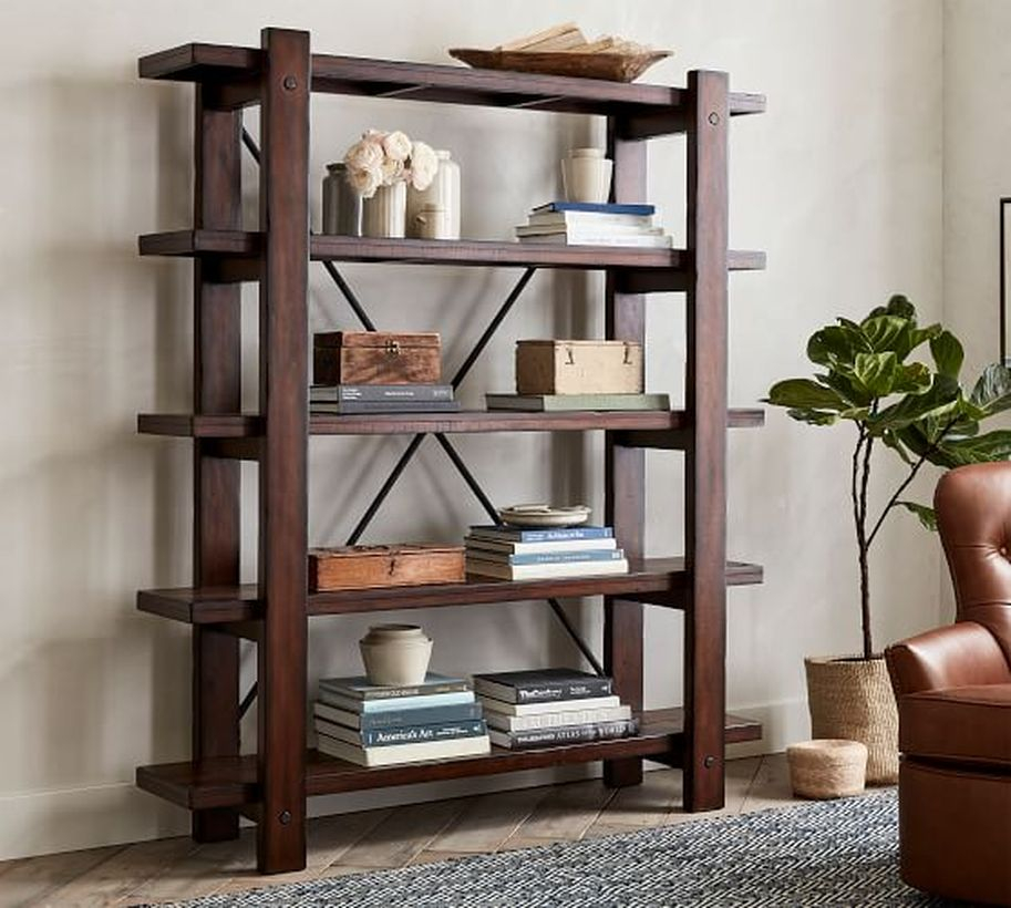 A creative storage made of teak wood furniture for vertical rack to store book and accessories