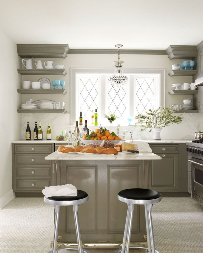 Wooden hanging rack on either side of a window to put some plates and glasses for your dream kitchen