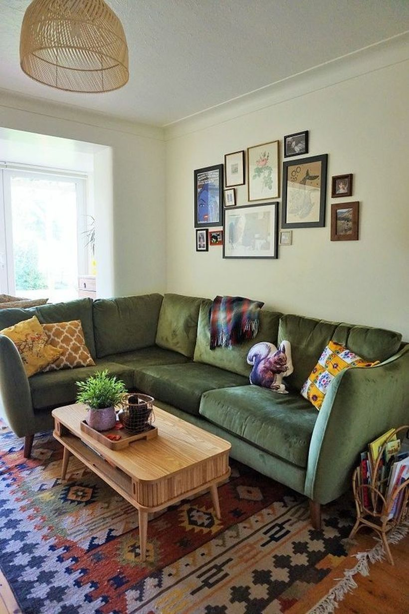 Letter L dark green sofa