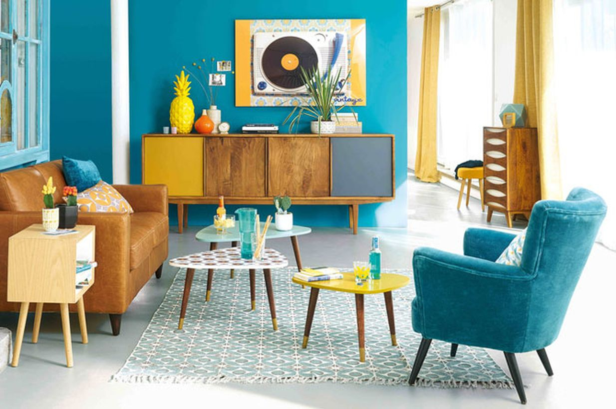 A fabulous home paint colors with tosca walls, chairs, tables, accessories, wooden cabinet and leather sofa
