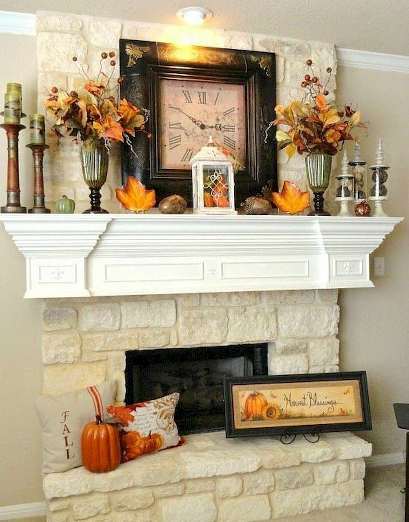 An amazing plants fall fireplace decoration