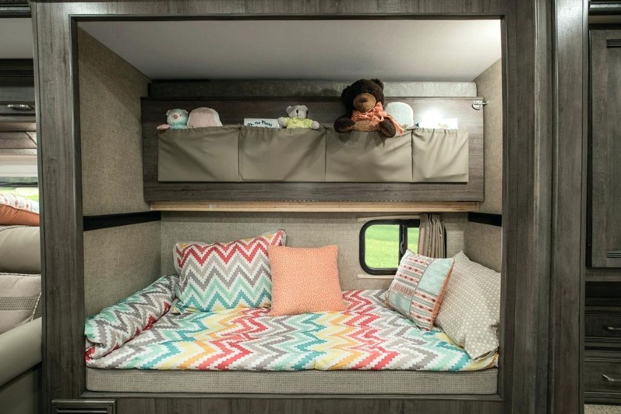Beautiful a bunk bed for kid with zig zag motifs, zigzag motif pillow, diy gray storage and storage cabinets