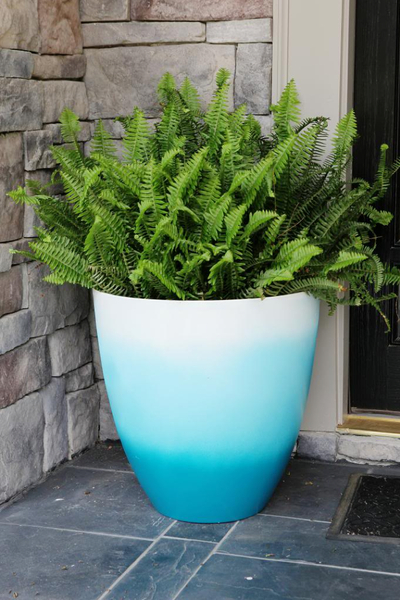 Beautiful turquoise ombre pot for garden with plants to create an elegant garden