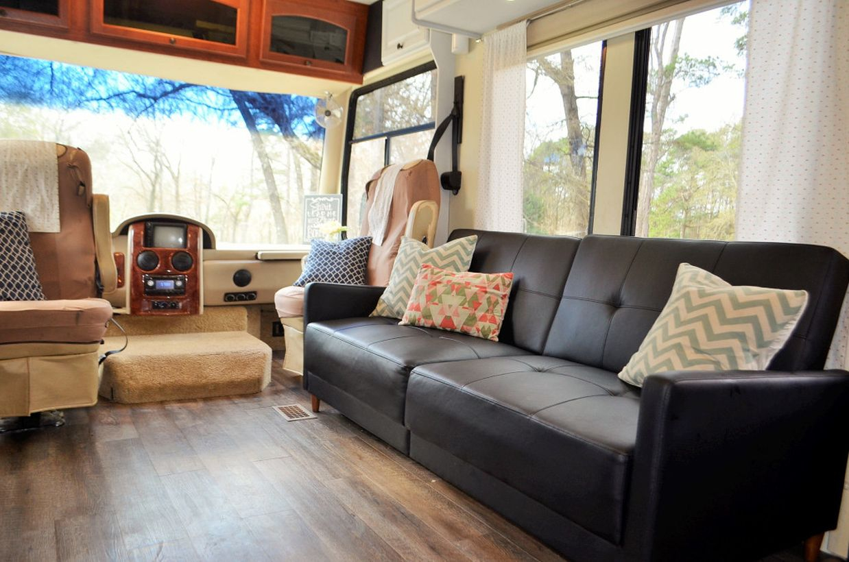 Best functional furniture sofa with black color, pillows zig zag to create your rv living room