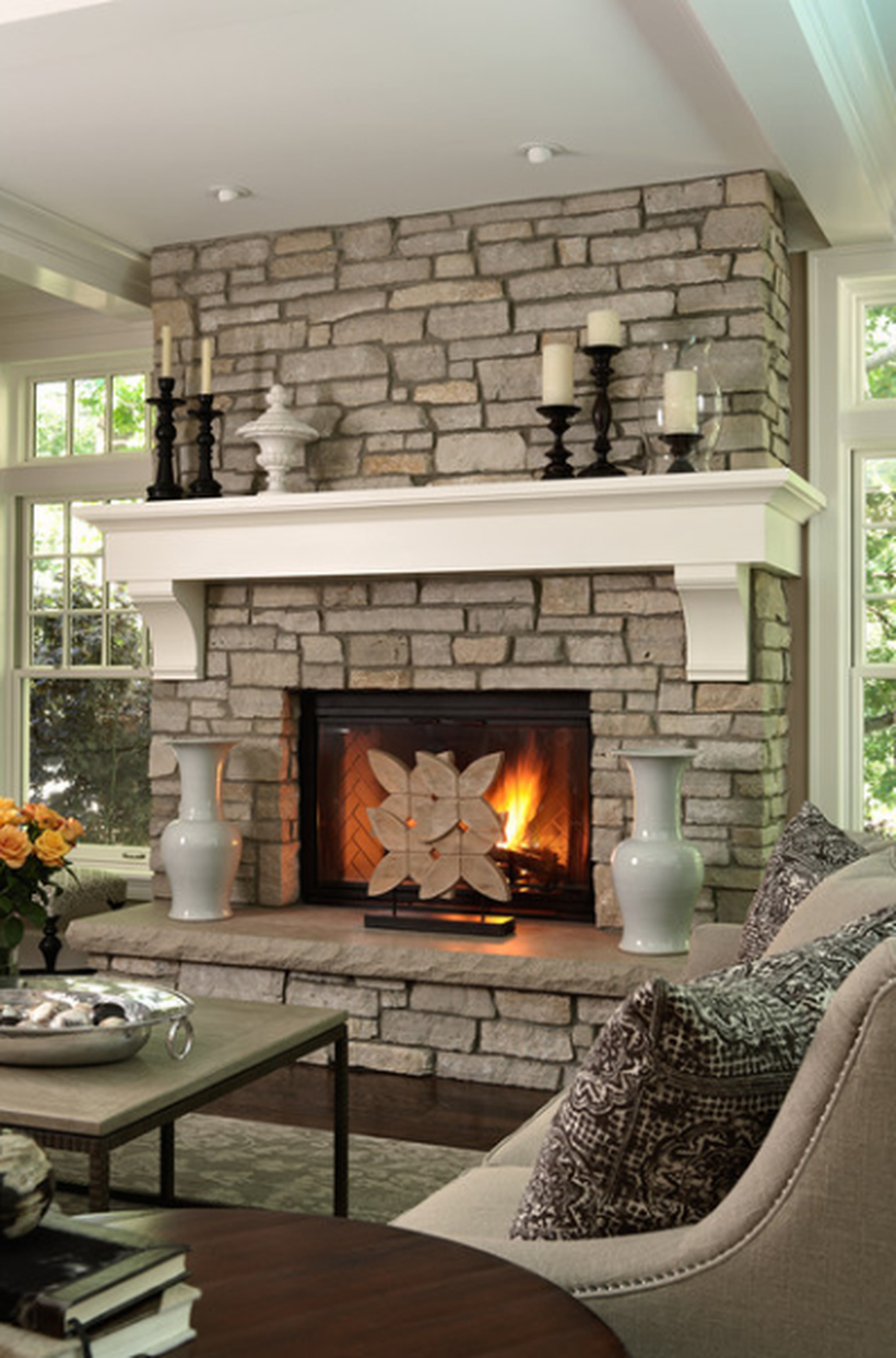 Candle light and white pot fireplace decoration ideas