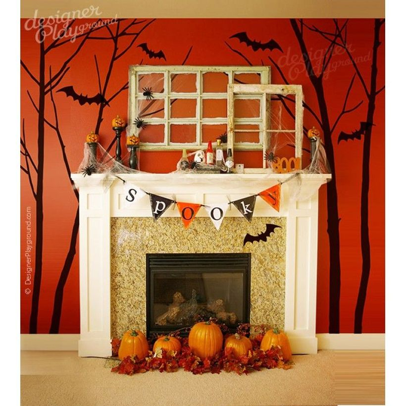 Creative orange pumpkin fireplace decoration ideas