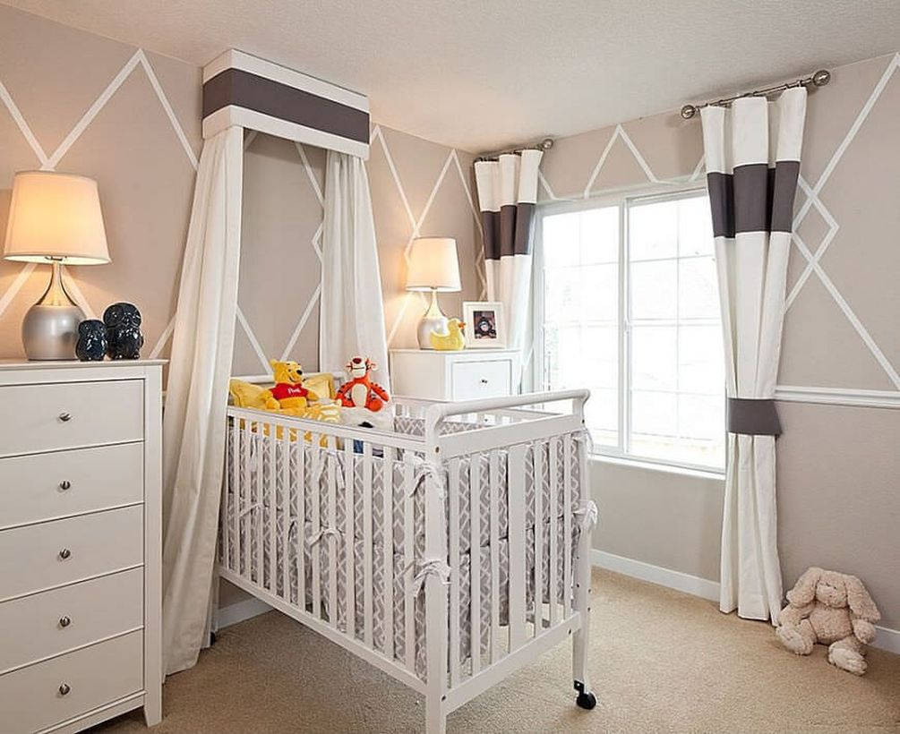 Cute beige color in the baby bedroom to make comfortable