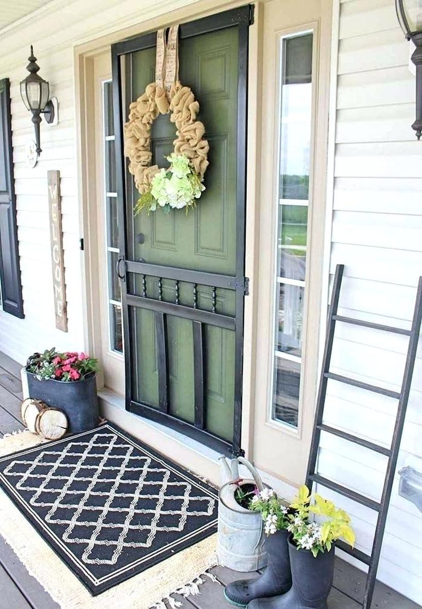 Farmhouse porch ornament with diy potted plants, a wreaths to decorate the front yard