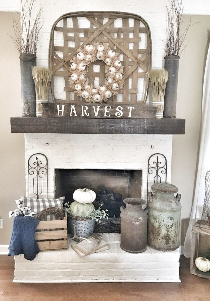 Farmhouse wreaths pumpkin fireplace decoration