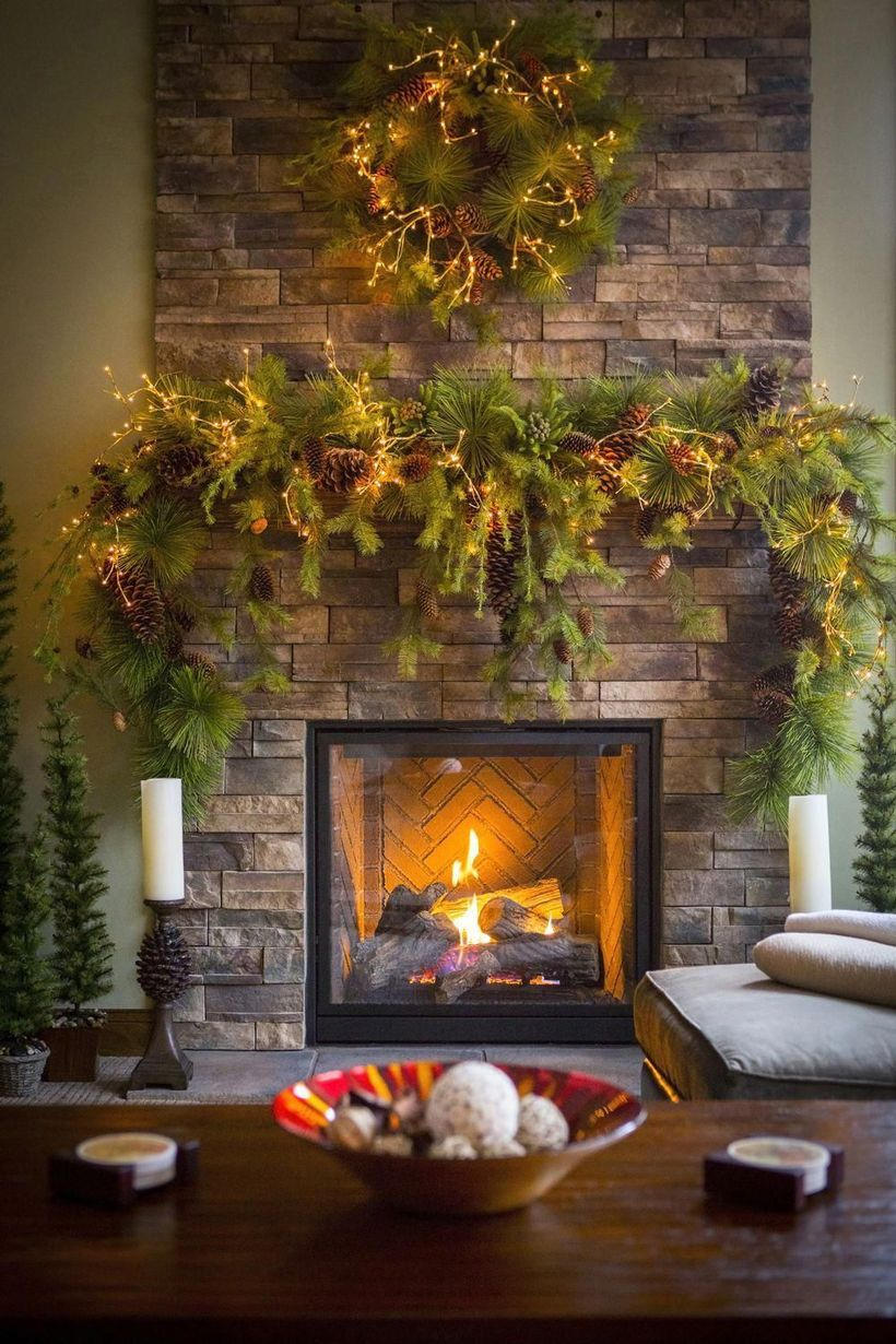 Green plants fireplace decoration ideas