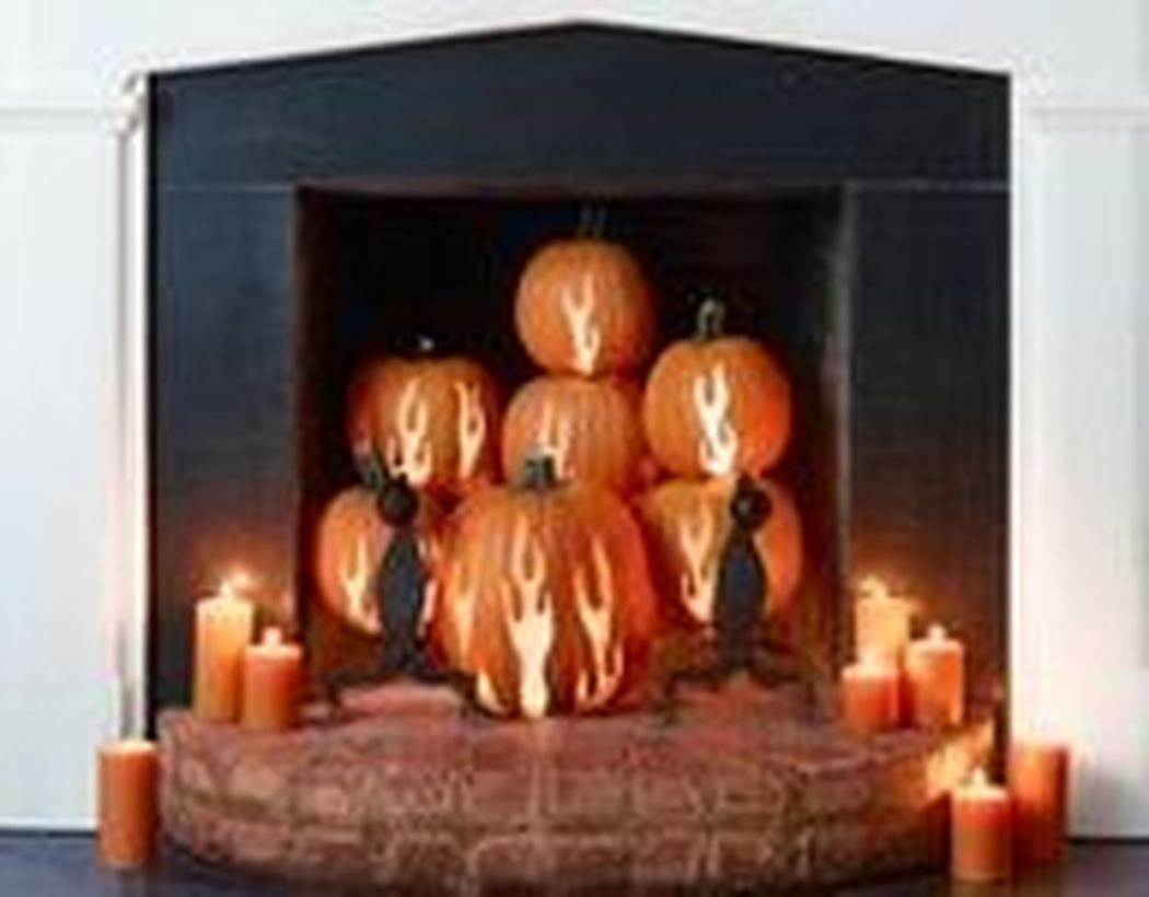 Orange pumpkin light fireplace decoration ideas