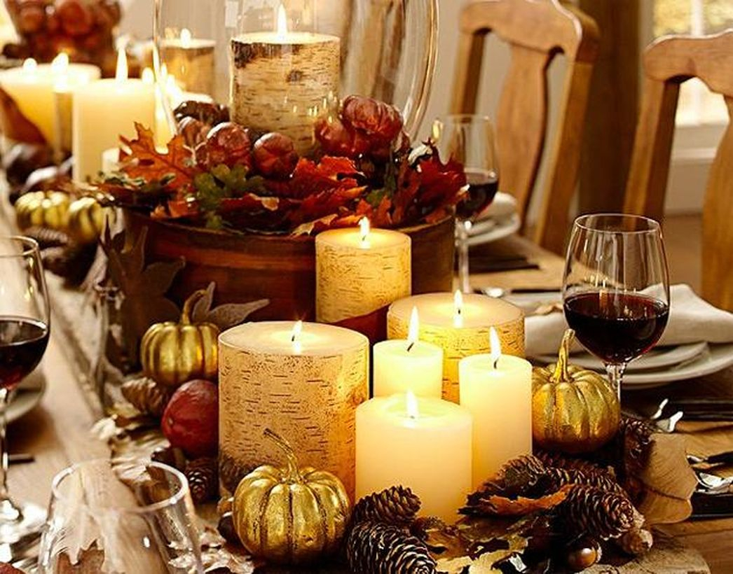 Rustic pine fruit and gold pumpkin centrepiece ideas