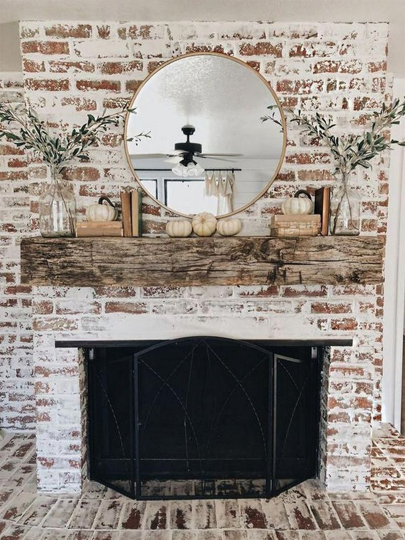 Small white pumpkin fireplace decoration ideas