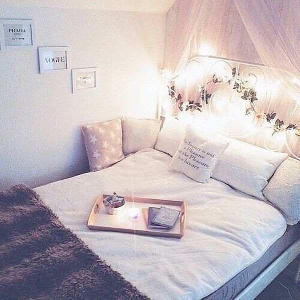 Sweet girl bedroom with flower ornament on the headboard to complete your teen girl bedroom