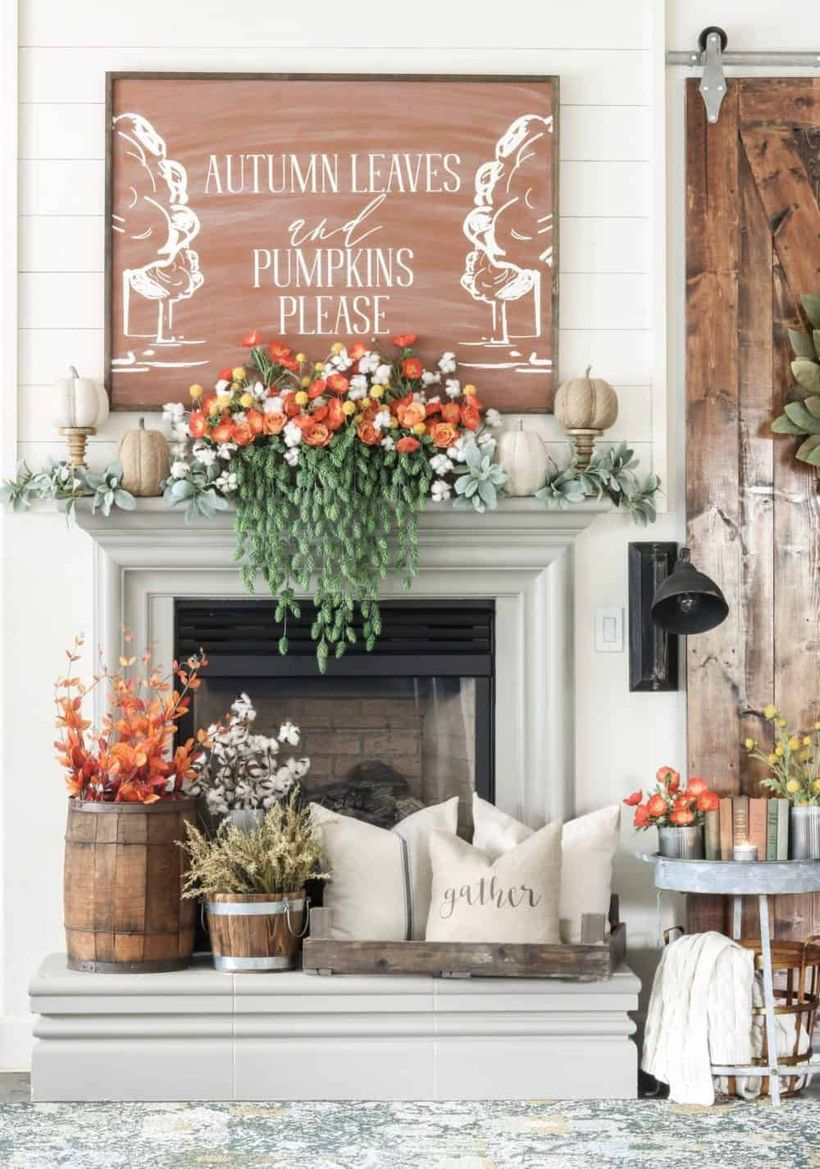 Flowers above the fireplace decoration
