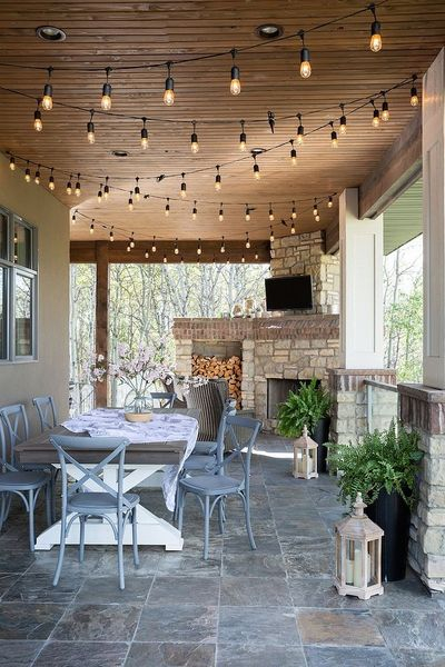 Lantern and string lamps for porch