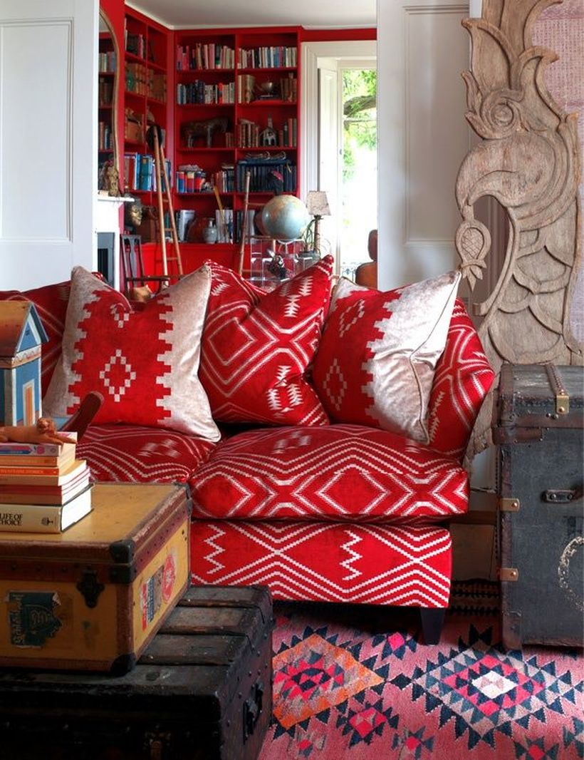 Patterned red sofa