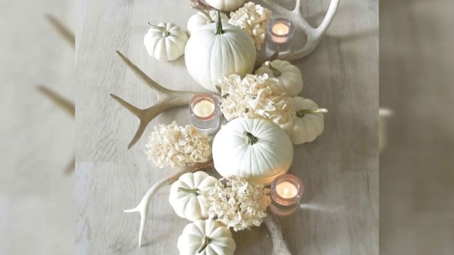 White pumkin and flowers centrepiece
