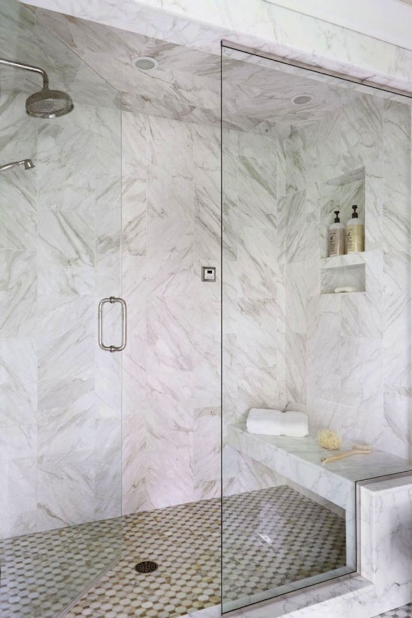 Adorable mosaic marble shower tile for your bathroom 31