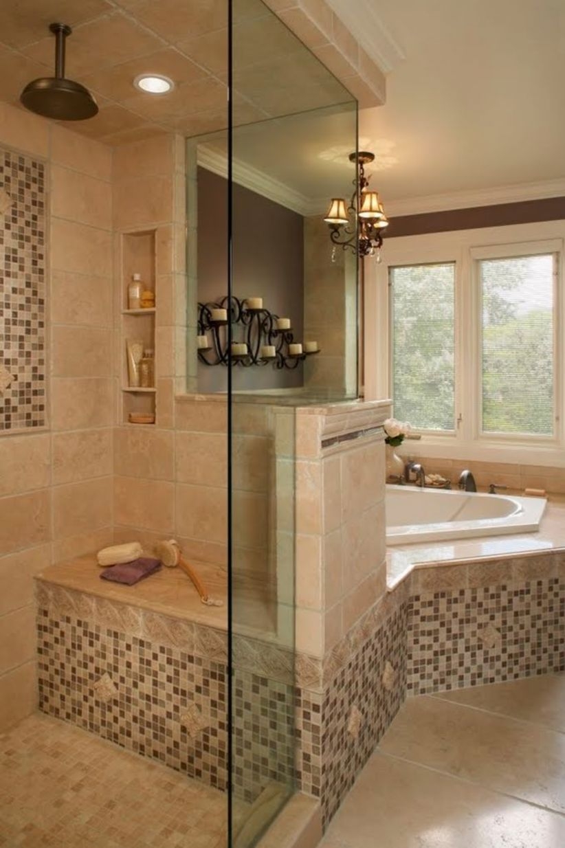 Half wall shower for your small bathroom design ideas 07