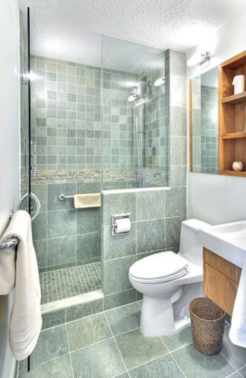 Half wall shower for your small bathroom design ideas 18