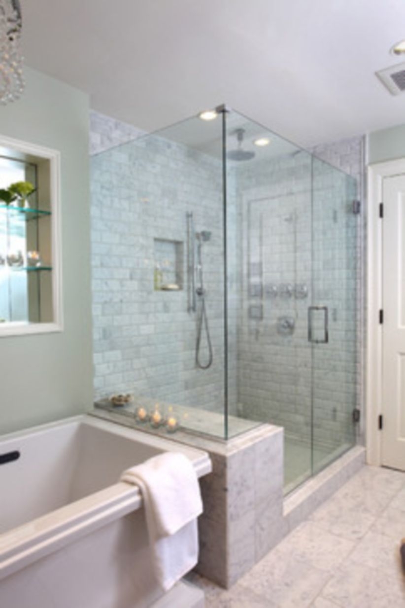 Half wall shower for your small bathroom design ideas 21