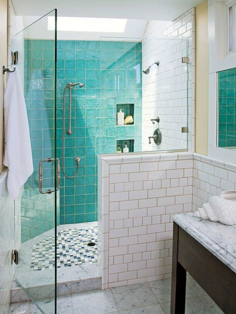 Half wall shower for your small bathroom design ideas 25