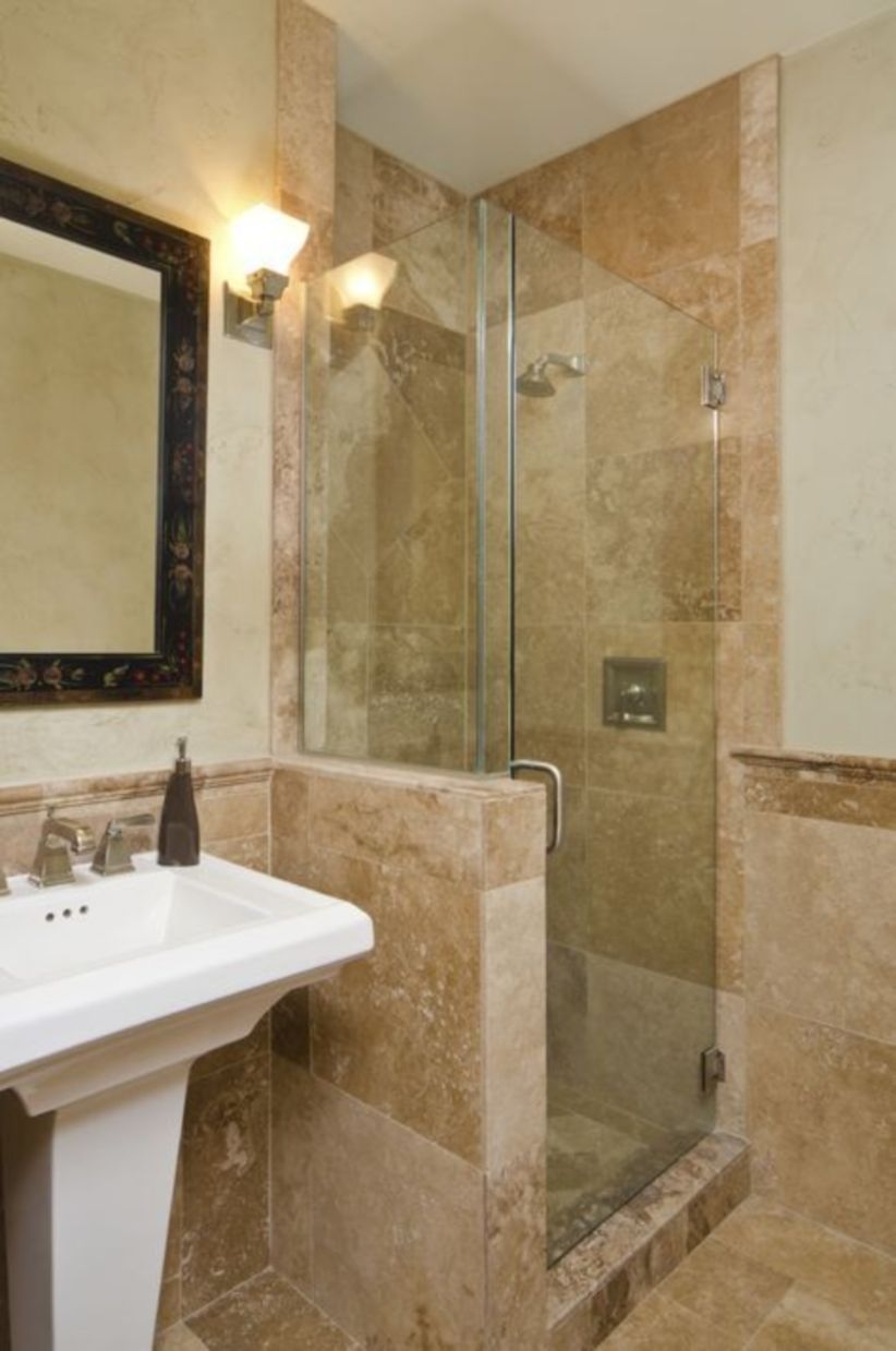 Half wall shower for your small bathroom design ideas 27