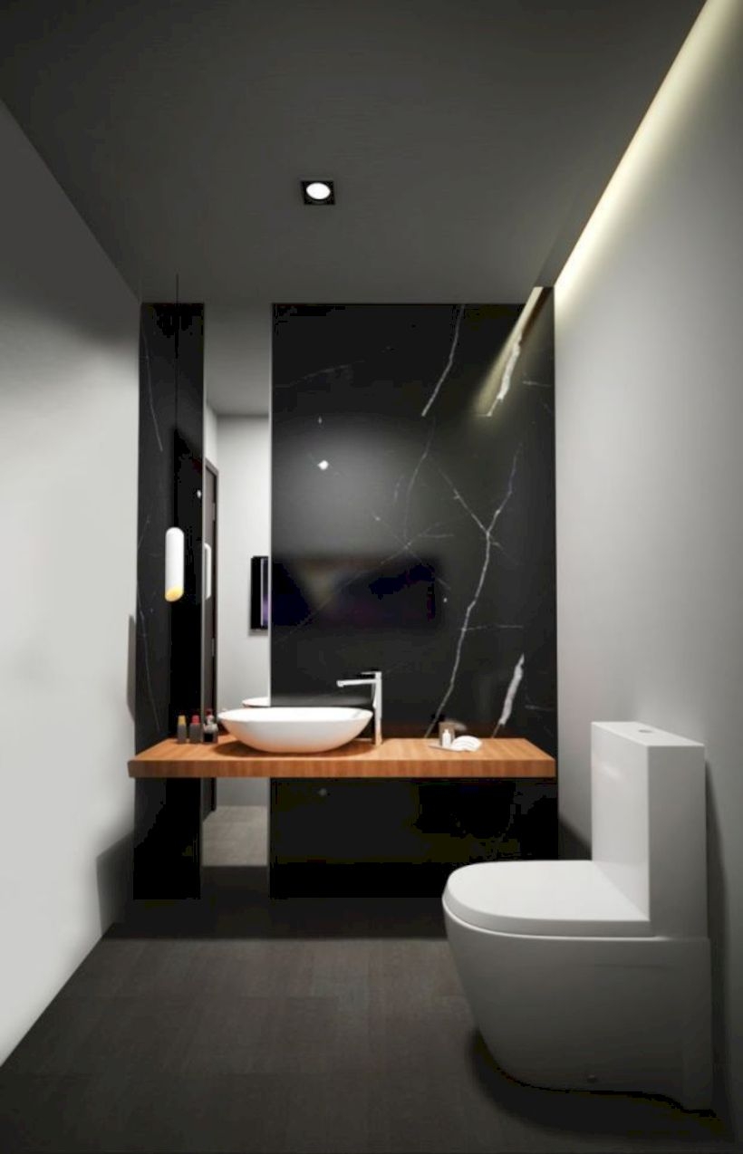 Nice and minimalist bathroom with the glass wall with a concrete 11