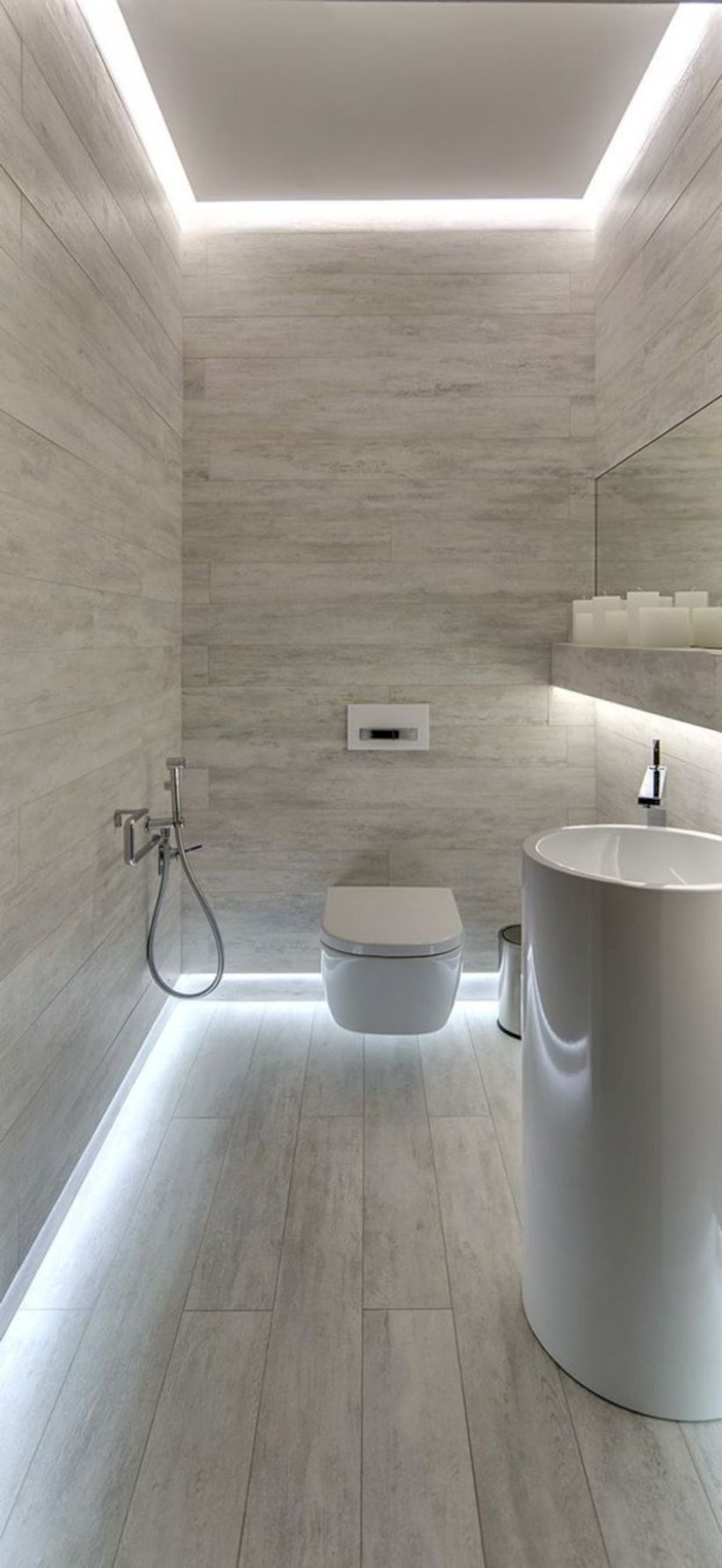 Nice and minimalist bathroom with the glass wall with a concrete 14
