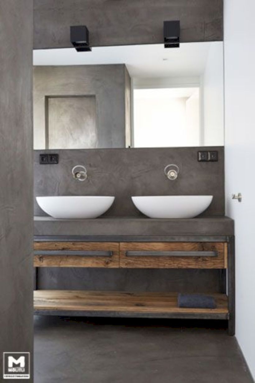 Nice and minimalist bathroom with the glass wall with a concrete 25