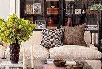 Glass front bookcase in the living room