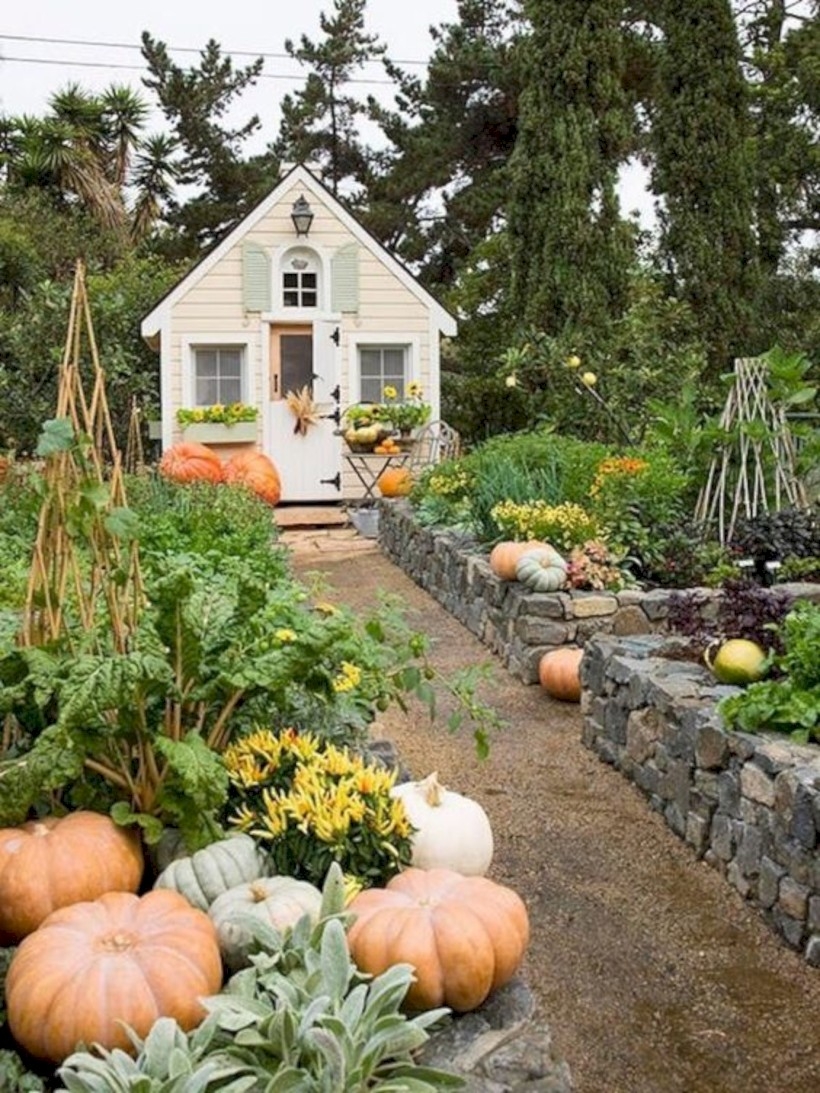 Raised garden beds in stone