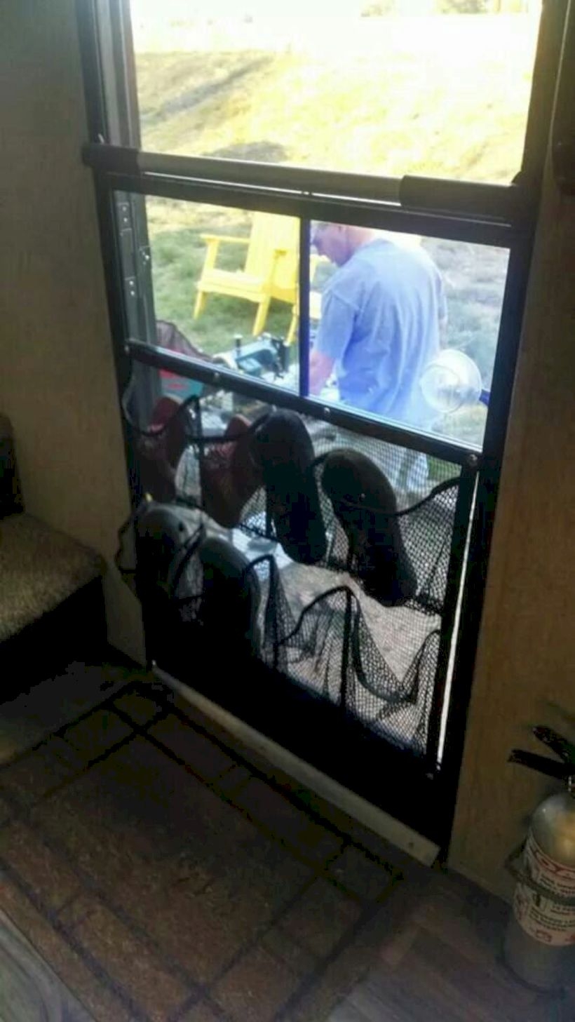 Shoe storage on rv screen door