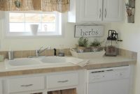 Burlap cabinet curtains with ruffle accent