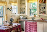 Country style gingham under-sink cabinet curtain