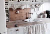 Shabby chic linen and lace cabinet curtain