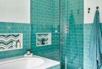 Turquoise walls and bathtub