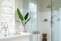 Glass-enclosed shower.