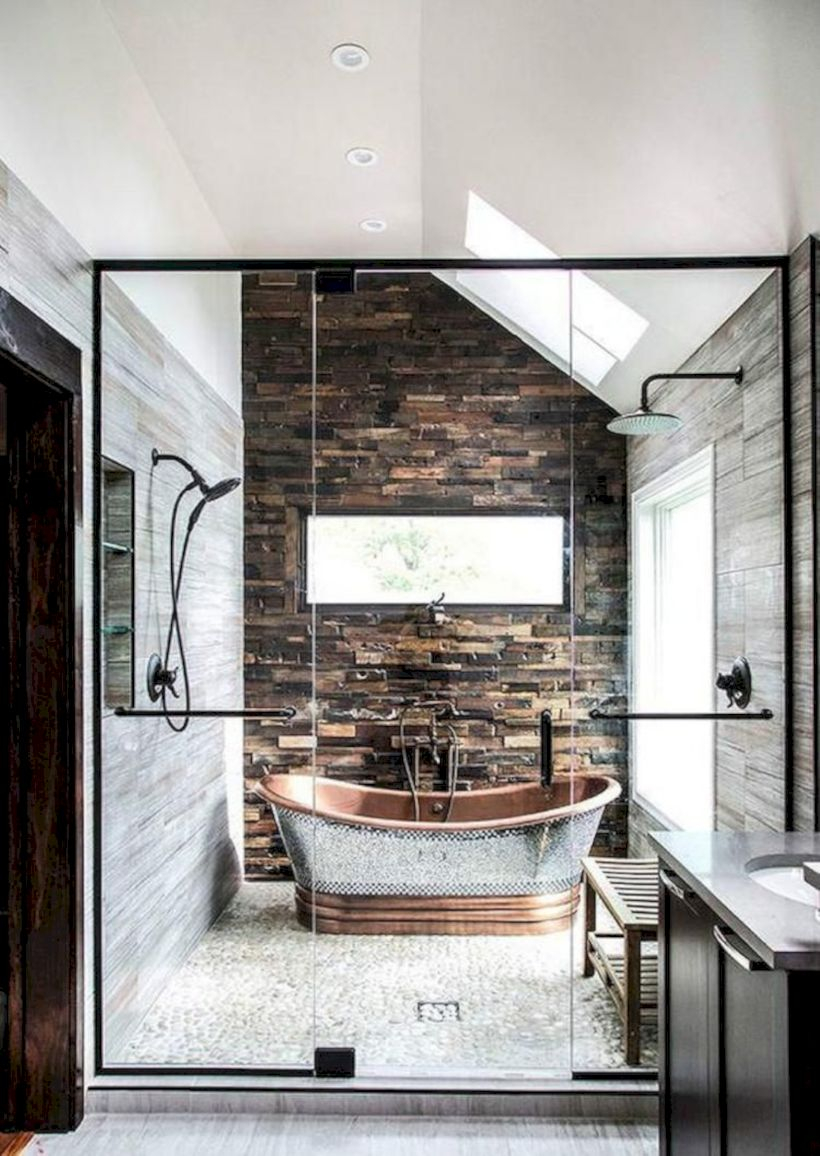 Rustic farmhouse bathroom ideas with shower 119