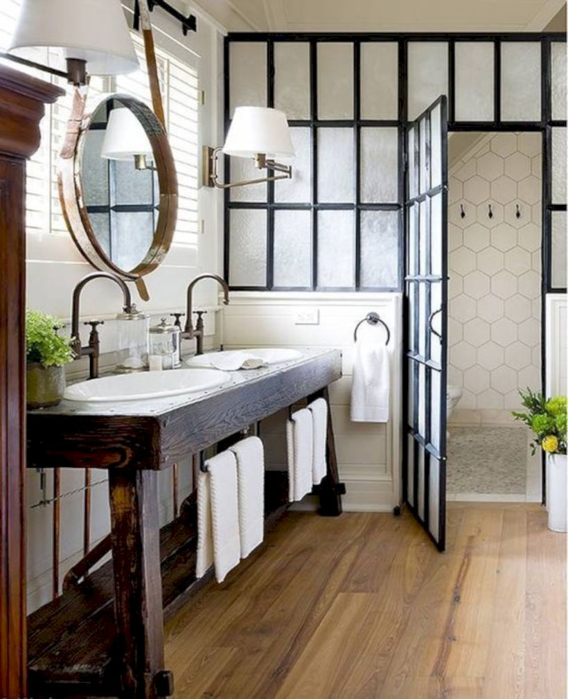 Rustic farmhouse bathroom ideas with shower 18