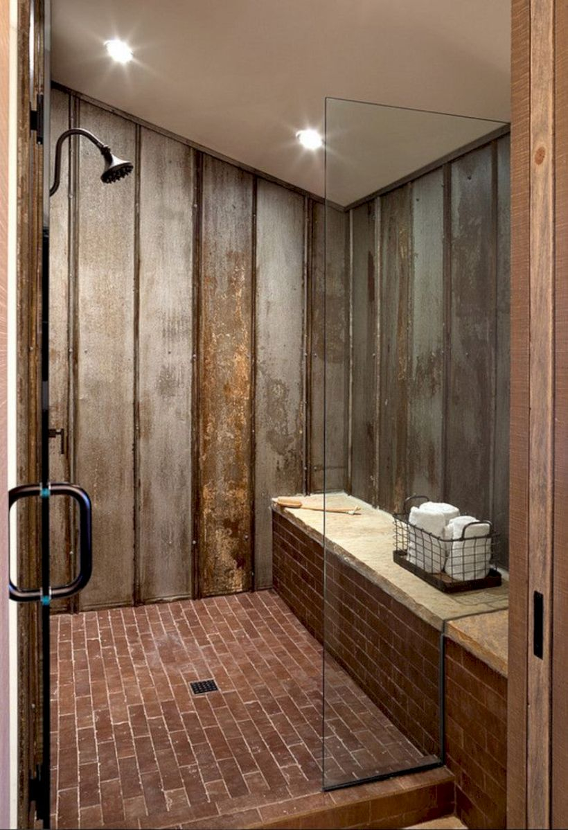 Rustic farmhouse bathroom ideas with shower 19