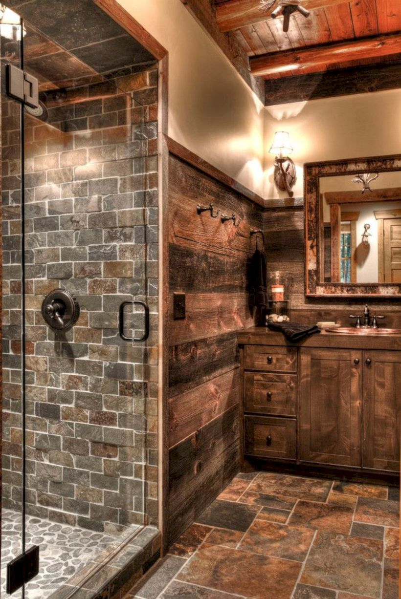Rustic farmhouse bathroom ideas with shower 34