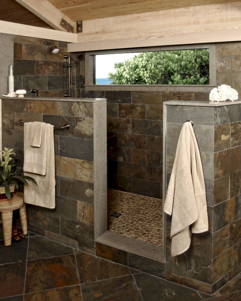 Rustic farmhouse bathroom ideas with shower 36