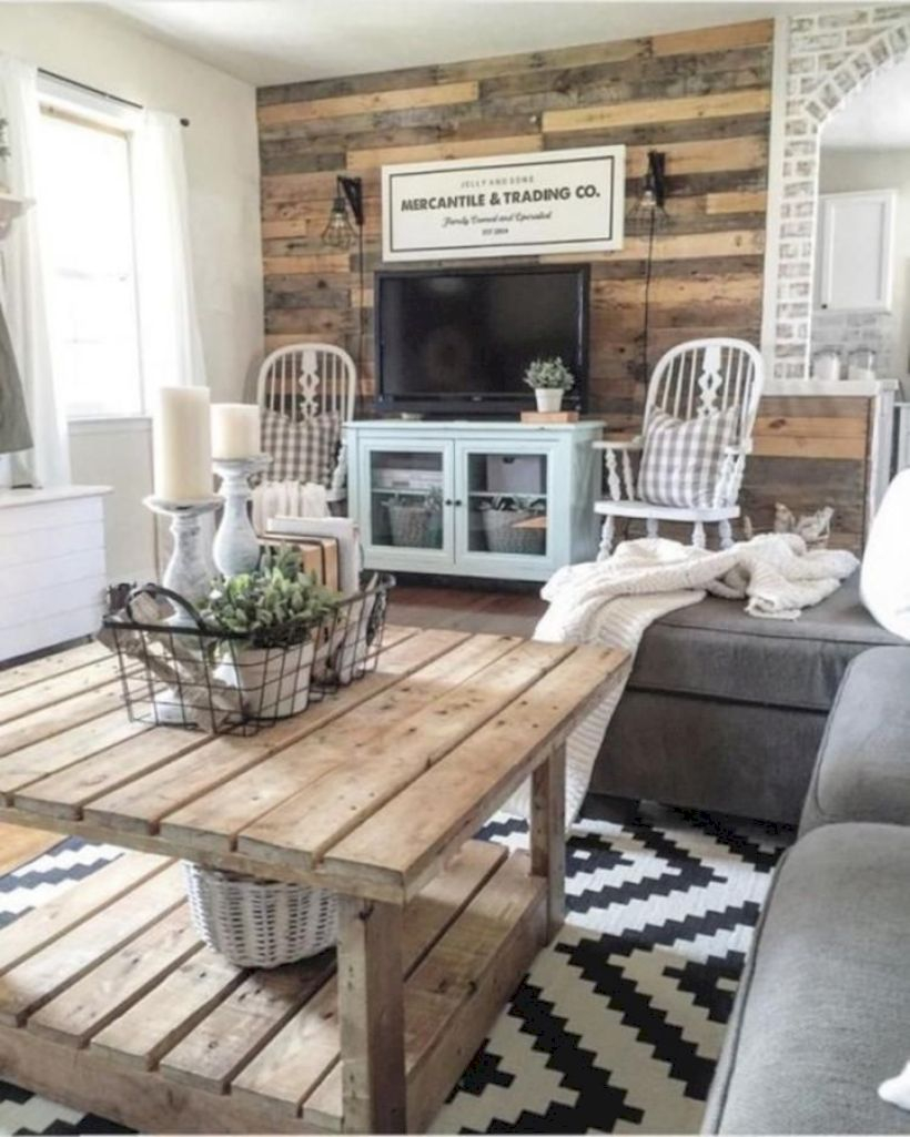 Rustic modern farmhouse living room decor ideas 116