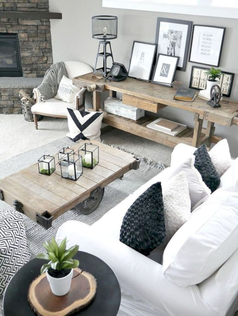 Rustic modern farmhouse living room decor ideas 17