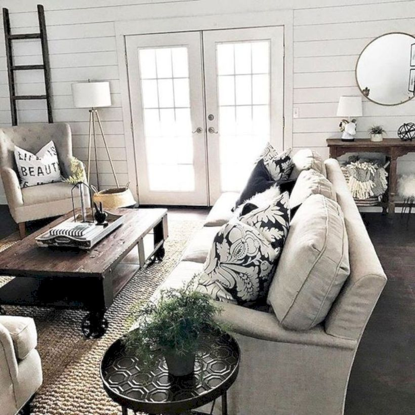 Rustic modern farmhouse living room decor ideas 27