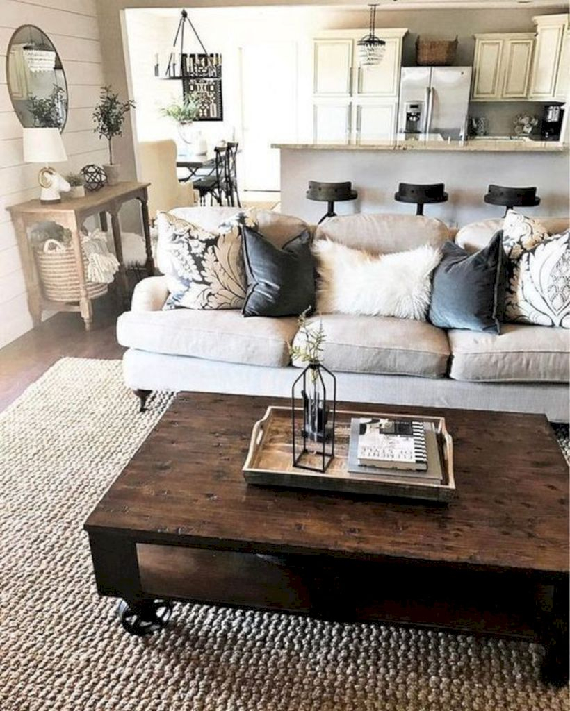 Rustic modern farmhouse living room decor ideas 44