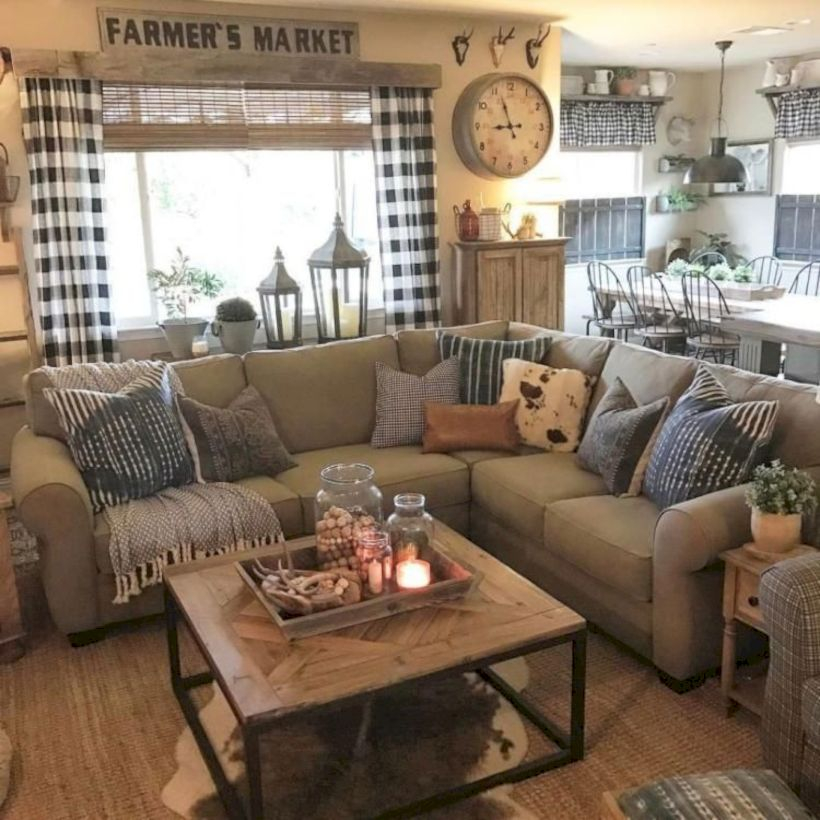 Rustic modern farmhouse living room decor ideas 45